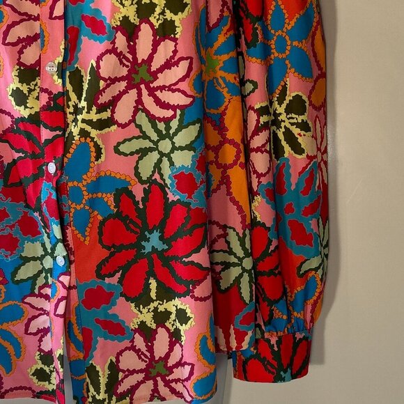 Shein SZ1X Silky Abstract Multi Color Button Front Shirt Artsy Modern Maximalism - Picture 4 of 8